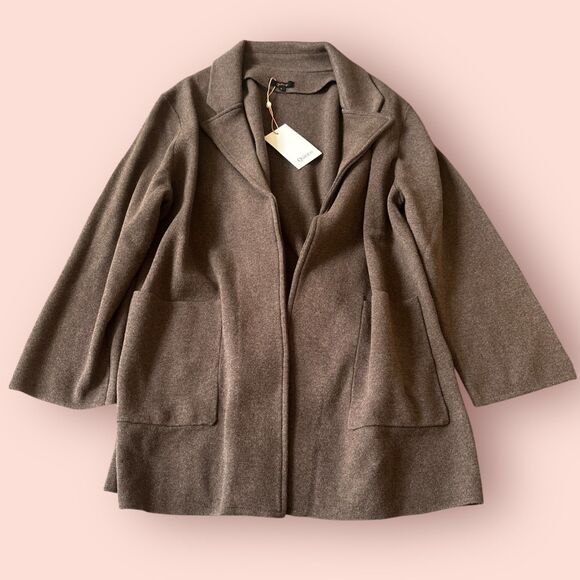Quince Cardigan Womens Large Brown Organic Cotton Open Front Formal Notch Blazer - Picture 1 of 8